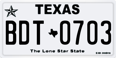 TX license plate BDT0703