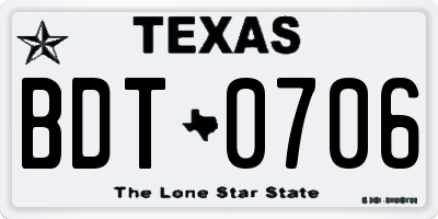 TX license plate BDT0706