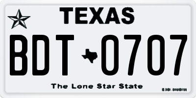 TX license plate BDT0707