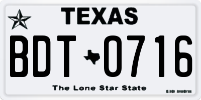TX license plate BDT0716