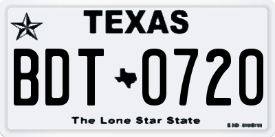 TX license plate BDT0720