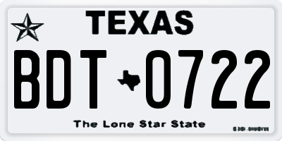 TX license plate BDT0722