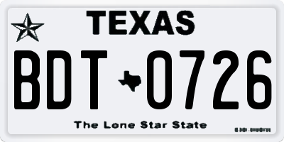 TX license plate BDT0726
