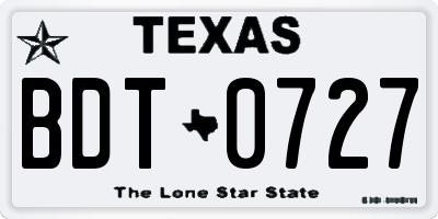TX license plate BDT0727