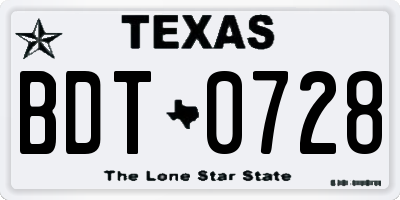 TX license plate BDT0728