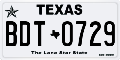 TX license plate BDT0729