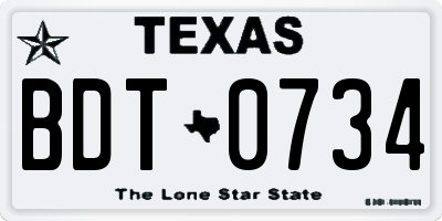 TX license plate BDT0734