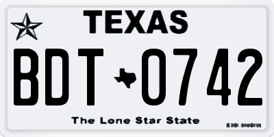 TX license plate BDT0742