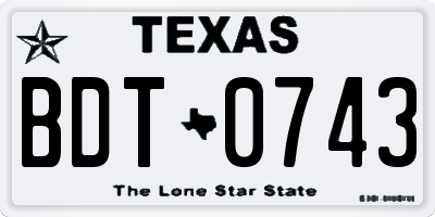 TX license plate BDT0743