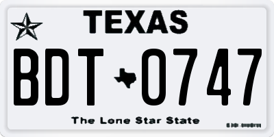 TX license plate BDT0747