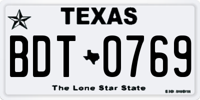TX license plate BDT0769