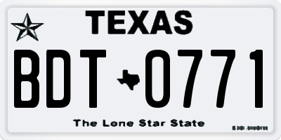 TX license plate BDT0771