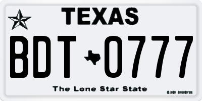 TX license plate BDT0777
