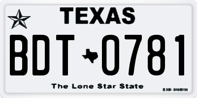 TX license plate BDT0781