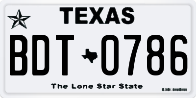 TX license plate BDT0786