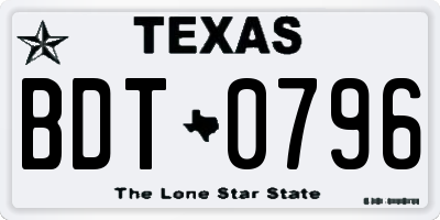 TX license plate BDT0796