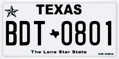 TX license plate BDT0801