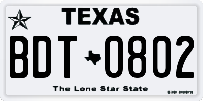 TX license plate BDT0802