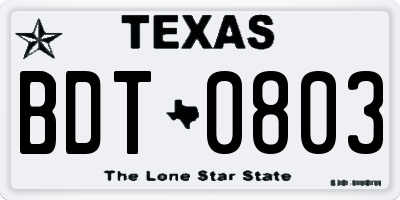 TX license plate BDT0803