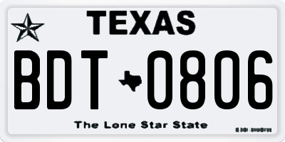 TX license plate BDT0806