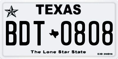 TX license plate BDT0808