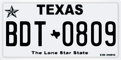TX license plate BDT0809