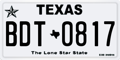 TX license plate BDT0817