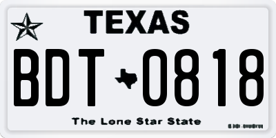TX license plate BDT0818