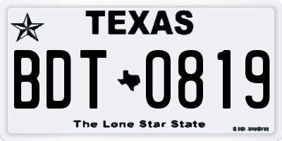 TX license plate BDT0819