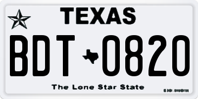 TX license plate BDT0820