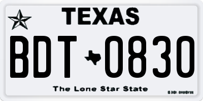 TX license plate BDT0830