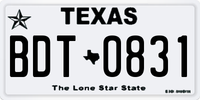 TX license plate BDT0831