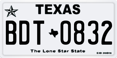 TX license plate BDT0832