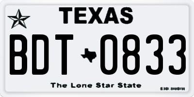 TX license plate BDT0833