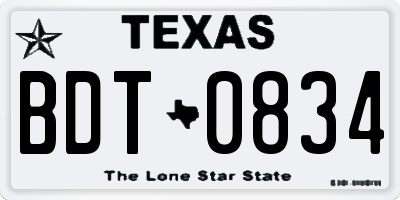 TX license plate BDT0834