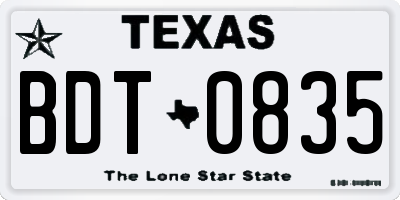 TX license plate BDT0835