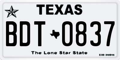 TX license plate BDT0837