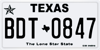 TX license plate BDT0847