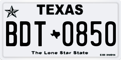 TX license plate BDT0850