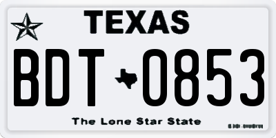 TX license plate BDT0853
