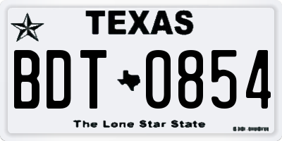 TX license plate BDT0854