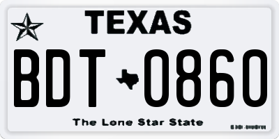 TX license plate BDT0860
