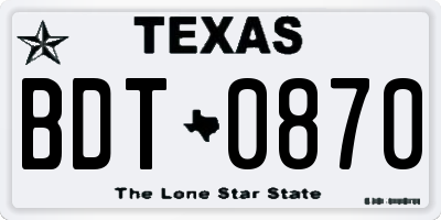 TX license plate BDT0870