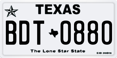 TX license plate BDT0880
