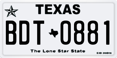TX license plate BDT0881