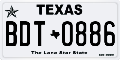 TX license plate BDT0886