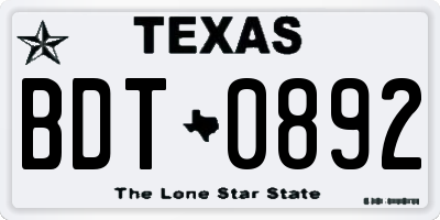 TX license plate BDT0892