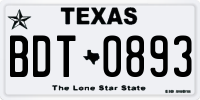 TX license plate BDT0893