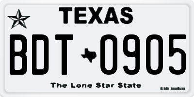 TX license plate BDT0905