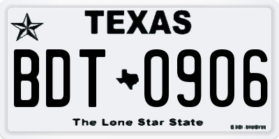 TX license plate BDT0906